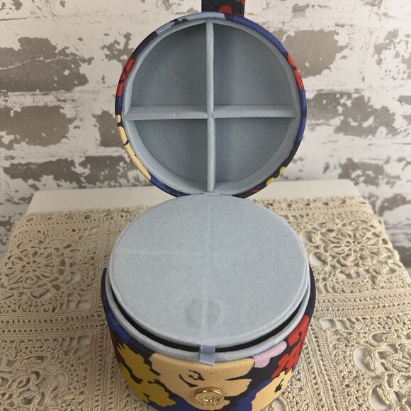 Kate Spade Traveling Organizer in Swing Flora Jewelry Box Blue Red Yellow Canvas - Picture 4 of 9